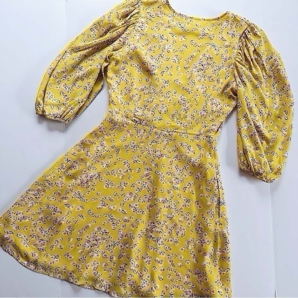NEW Nicholas Danielle Yellow Floral Print Lace Up Mini Dress Size 4 - Picture 8 of 10